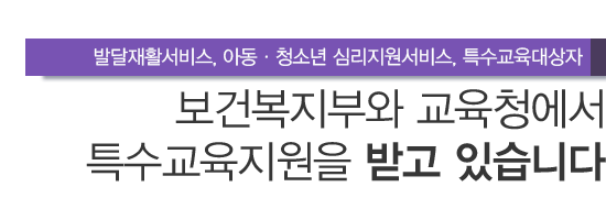 발달재활서비스,아동·청소년심리지원서비스, 특수교육대상자 보건복지부와교육청에서 지원을 받고 있습니다